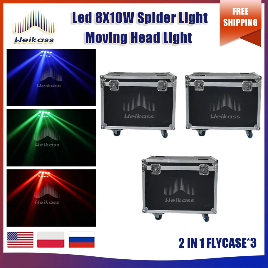 

0 Tax 3 Flight Cases For LED 8x10W Spider Moving Head Light Spider Beam Stage Lighting DMX 512 Spider Light for party event