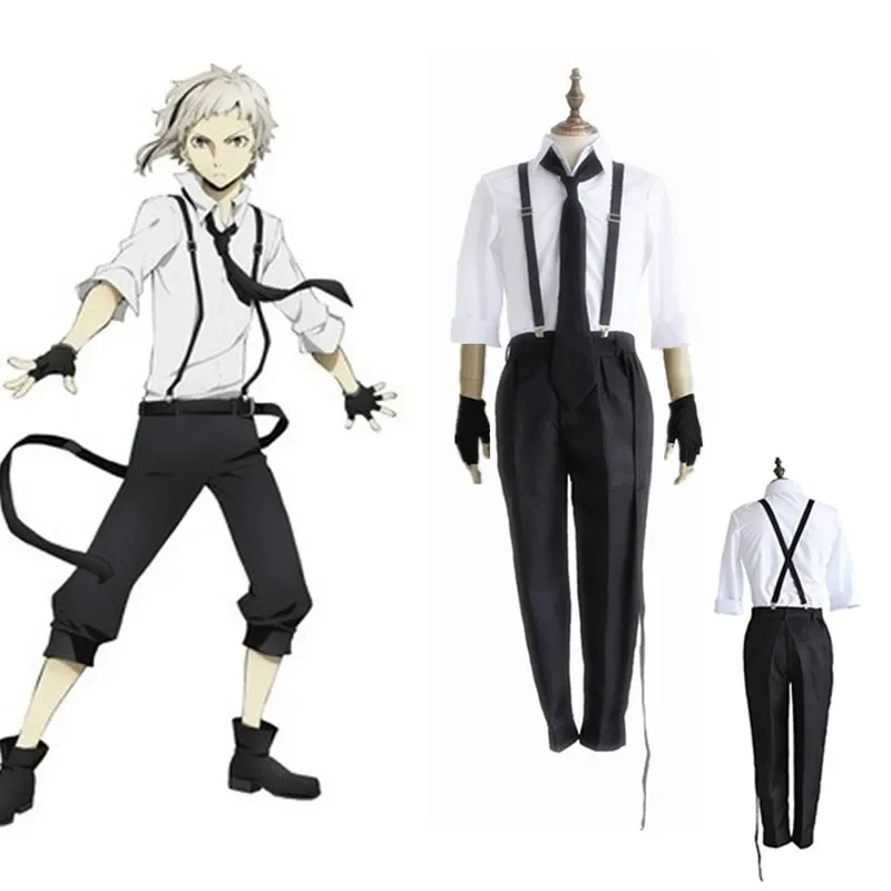 

NEW Bungo Stray Dogs Atsushi Nakajima Cosplay Costumes Shirts Pants Tie Gloves Set Anime Clothing