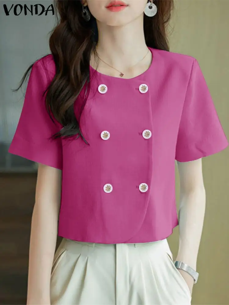 VONDA Elegant Tunic Women Shirts 2024 Summer Tops Short Sleeve Buttons Round Neck Casual Blouse Loose Solid Color Basic Blusas
VONDA Elegant Tunic Women Shirts 2024 Summer Tops Short Sleeve Buttons Round Neck Casual Blouse Loose Solid Color Basic Blusas