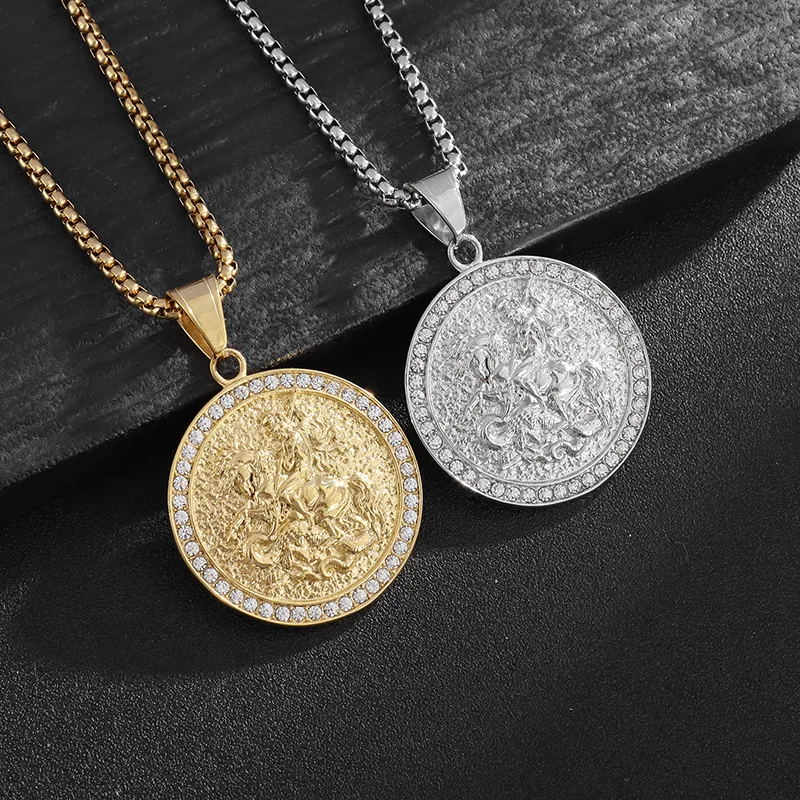Hip-hop Bling Ice out stainless steel St. George Dragon Slayer Round pendant necklace for male rapper jewelry
Hip-hop Bling Ice out stainless steel St. George Dragon Slayer Round pendant necklace for male rapper jewelry