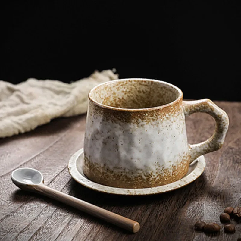 

Керамическая кофейная чашка и блюдце в комплекте, ретро столовые приборы, кафе, домашняя художественная чашка для воды, чашки для завтрака, посуда для напитков, кружка для кофе
