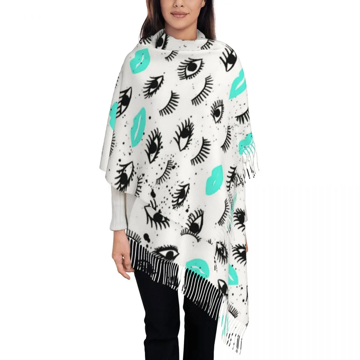 Womens Scarf with Tassel Cartoon Beauty Wink Eyelash Long Super Soft Shawl and Wrap Cute Eye Reversible Pashmina Scarves
Womens Scarf with Tassel Cartoon Beauty Wink Eyelash Long Super Soft Shawl and Wrap Cute Eye Reversible Pashmina Scarves