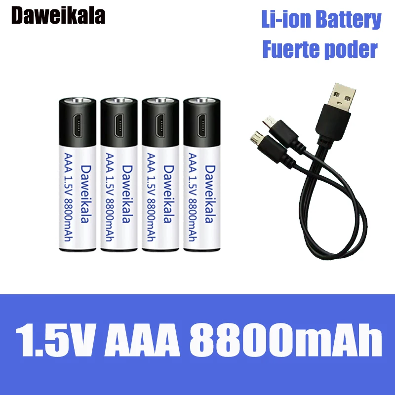 High capacity 1.5V AAA8800 mWh USB rechargeable li-ion battery for remote control mouse small fan Electric toy battery + Cable
High capacity 1.5V AAA8800 mWh USB rechargeable li-ion battery for remote control mouse small fan Electric toy battery + Cable