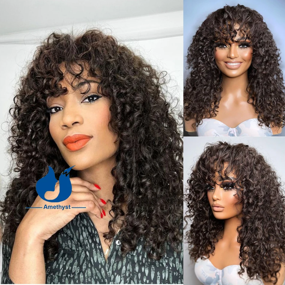Amethyst Brazilian Long Curly Human Hair Wig With Bangs Natural Black For Women Full Machine Wig None Lace Glueless Scalp Top
Amethyst Brazilian Long Curly Human Hair Wig With Bangs Natural Black For Women Full Machine Wig None Lace Glueless Scalp Top