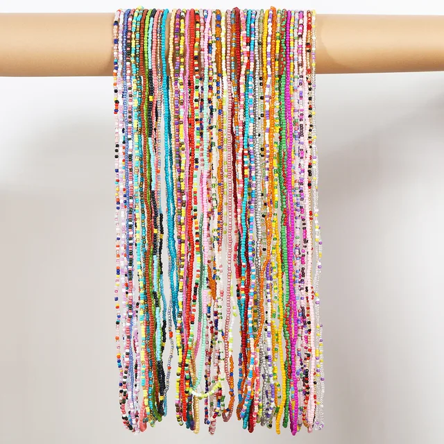 Chaîne perlée en verre pour femmes, nouvelle mode Simple à la main, chaîne de taille élastique de couleur assortie, BD7052 2