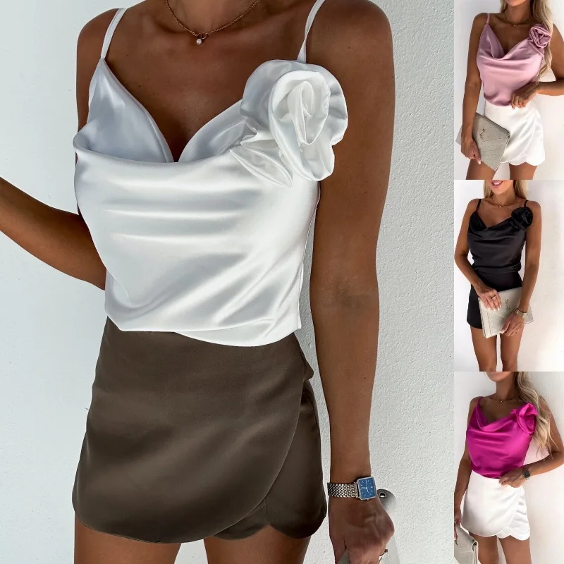 SKMY Satin Three-Dimensional Flower Spaghetti Strap Tops Irregular Shorts Skirts Fashion Two Piece Set Women Outfit 2023
SKMY Satin Three-Dimensional Flower Spaghetti Strap Tops Irregular Shorts Skirts Fashion Two Piece Set Women Outfit 2023