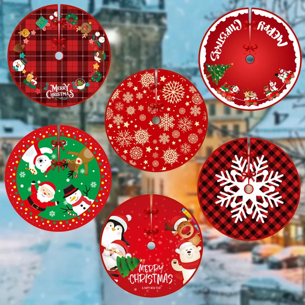 

90cm Santa Claus Snowflake Reusable Christmas Tree Skirt Foldable Xmas Tree Mat Merry Christmas Home Party Ornament Decor