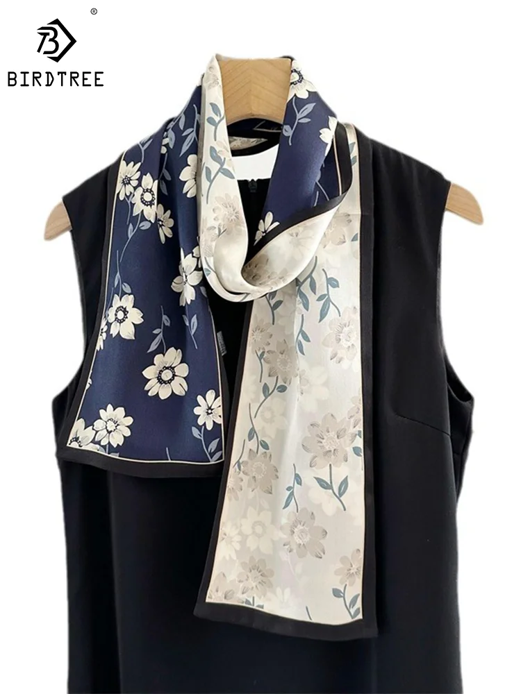 

BirdTree 100%Real Silk Scarf for Women, Flower Print Ribbon, Mom's Gift Fashion Elegant OL Scarves, 2024 Spring New A41990QM