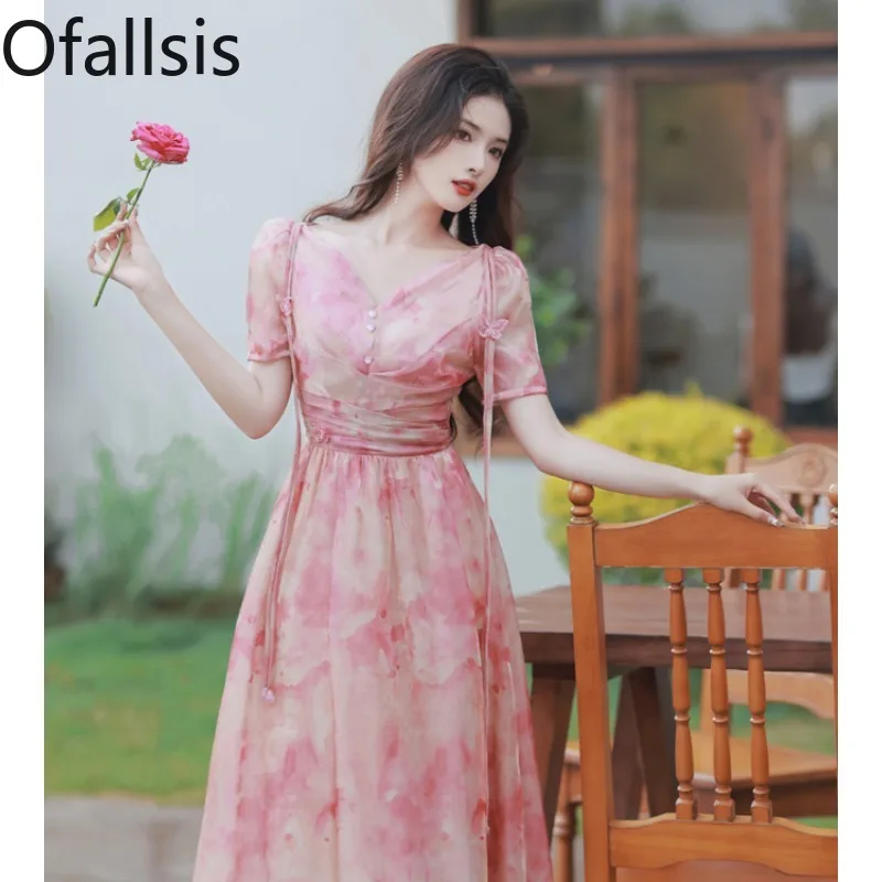 Ofallsis V neck Rouge Button Sweet Fairy Temperament Dress 2023 Summer New Slim Princess Printed Short Sleeve High end Dresses
Ofallsis V neck Rouge Button Sweet Fairy Temperament Dress 2023 Summer New Slim Princess Printed Short Sleeve High end Dresses