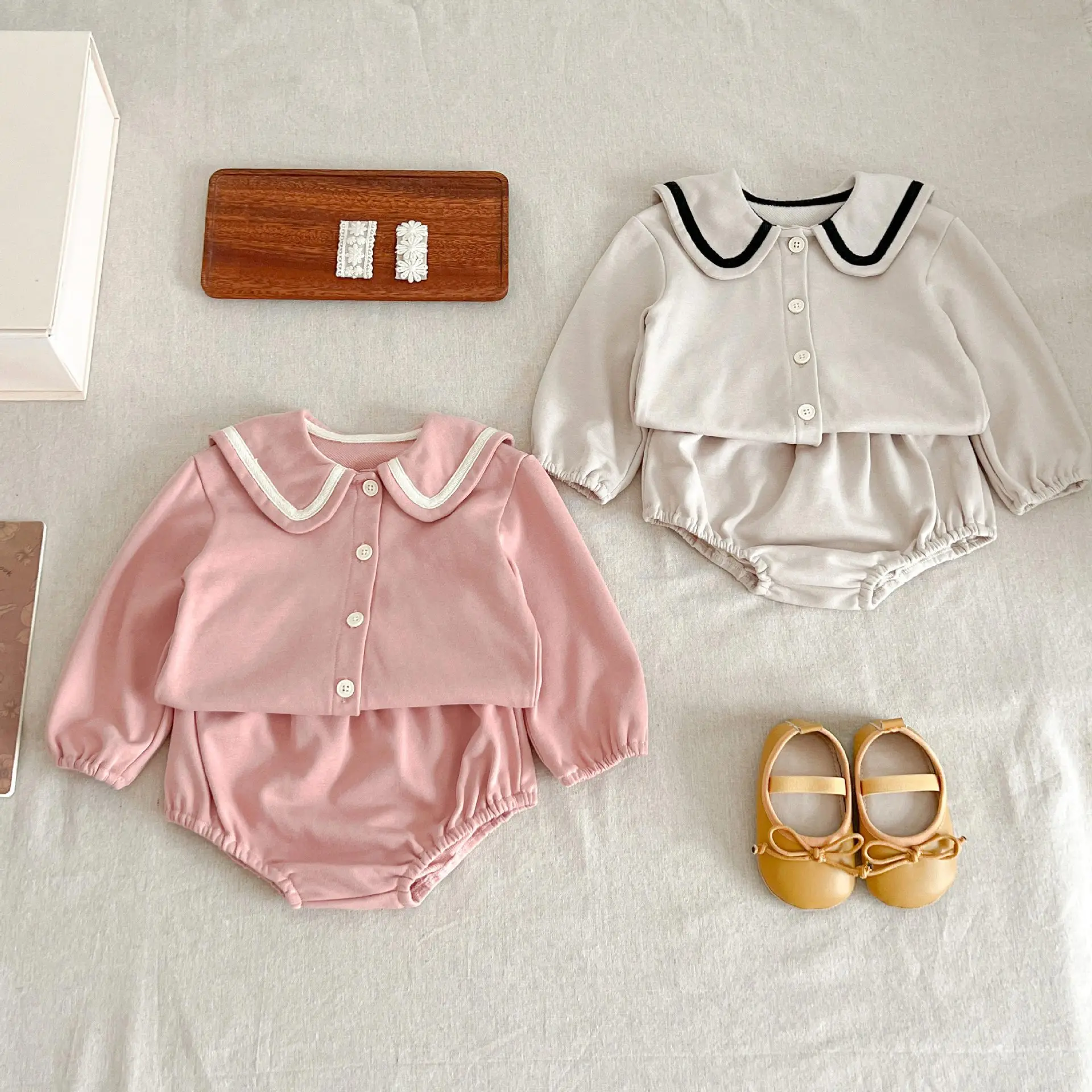 2 шт./комплект, хлопковые топы и шорты с длинным рукавом и матросским воротником
2 шт./комплект, хлопковые топы и шорты с длинным рукавом и матросским воротником