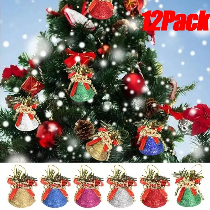 

12Pcs/ Set Colorful Christmas Bells/ Christmas Tree Plastic Glitter Jingle Bell Hanging Pendant/ New Year Festival Party Gifts