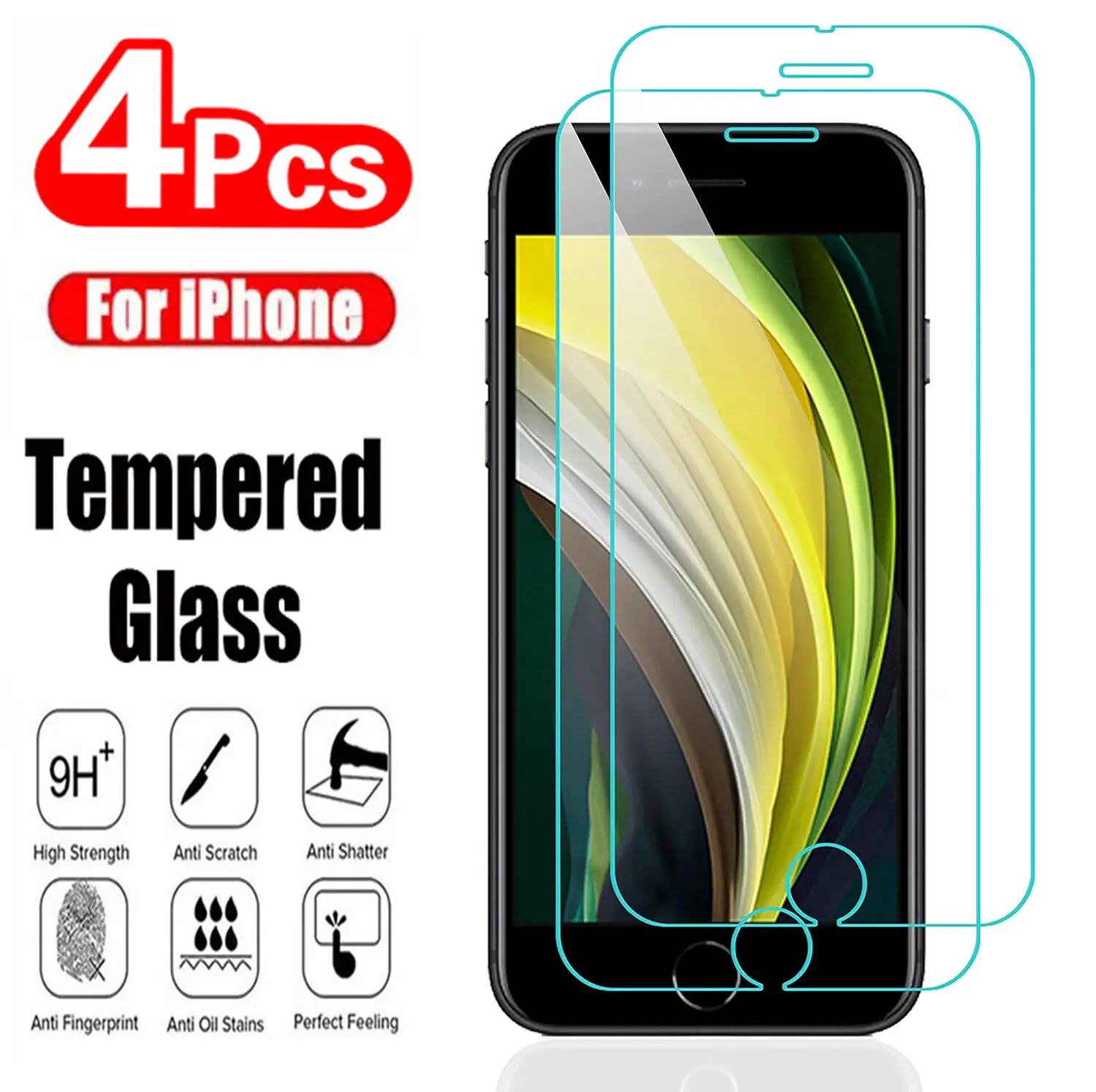 

4Pcs Not Full Cover Tempered 7 8 6 6s Plus 5 5S Screen Protector For IPhone SE2020 SE2022 Glass
