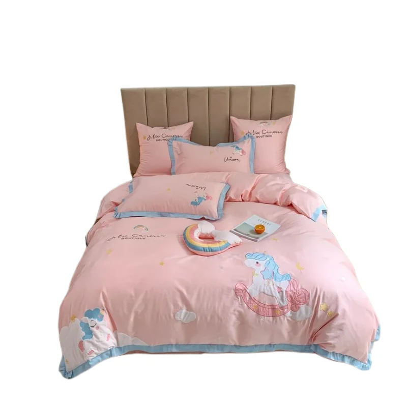 

My Little Pony Unicorn Cotton Girl Long Staple Cotton Four-piece Cotton Bed Sheet Quilt Cover Cartoon Unicorn Embroidery Bedding