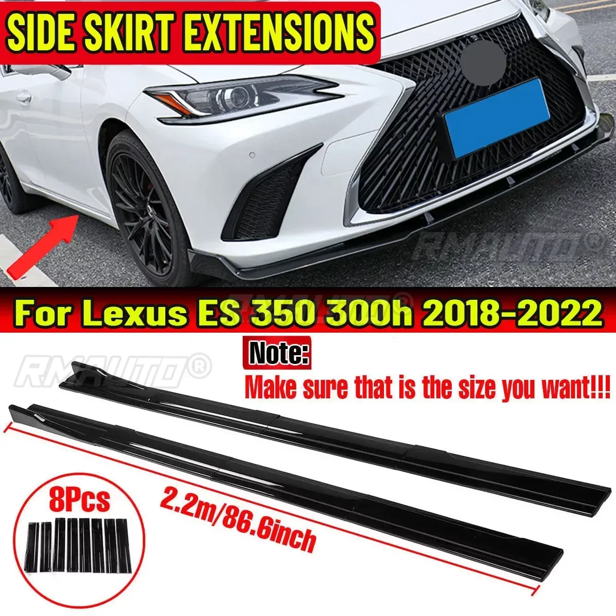 

High Quality 2.2m Side Skirts Extension Rocker Splitters Bumper Diffuser Winglet Wings For Lexus ES ES350 ES300h 2018-2022