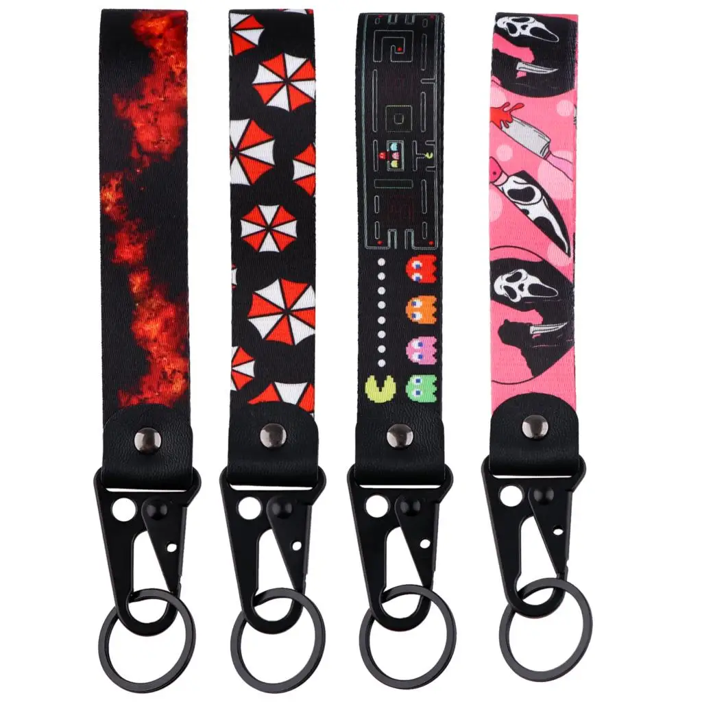 

Horror Movie Pink Keychain Key Fobs Umbrella Tags Short Lanyard Key Holder Pendant Key Ring Accessories Halloween Gifts