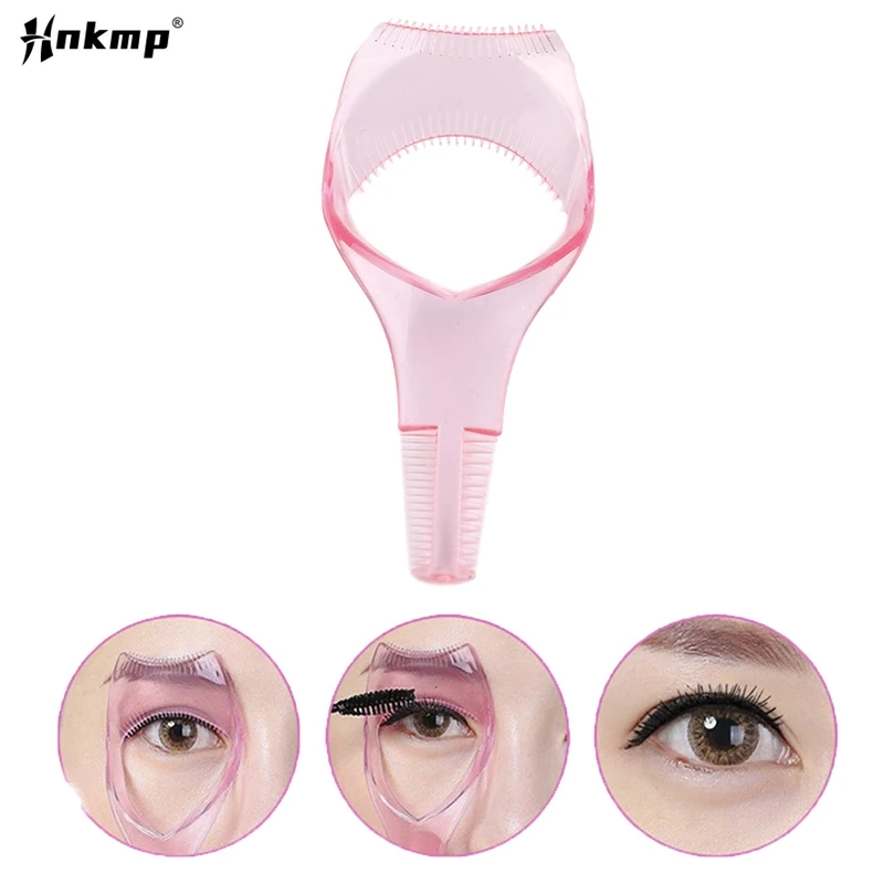 

3 In 1 Makeup Mascara Shield Guard Eye Lash Mascara Applicator Comb Eyelash Curling Makeup Brush Curler Eye Makeup Stencils Pink