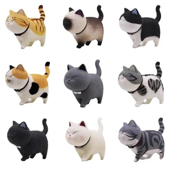 9pcs/Set Mini Cat PVC Animals Figurines Desk Home Bedroom Living Room Decorative Accessories Kawaii Mirco Landscape Ornaments