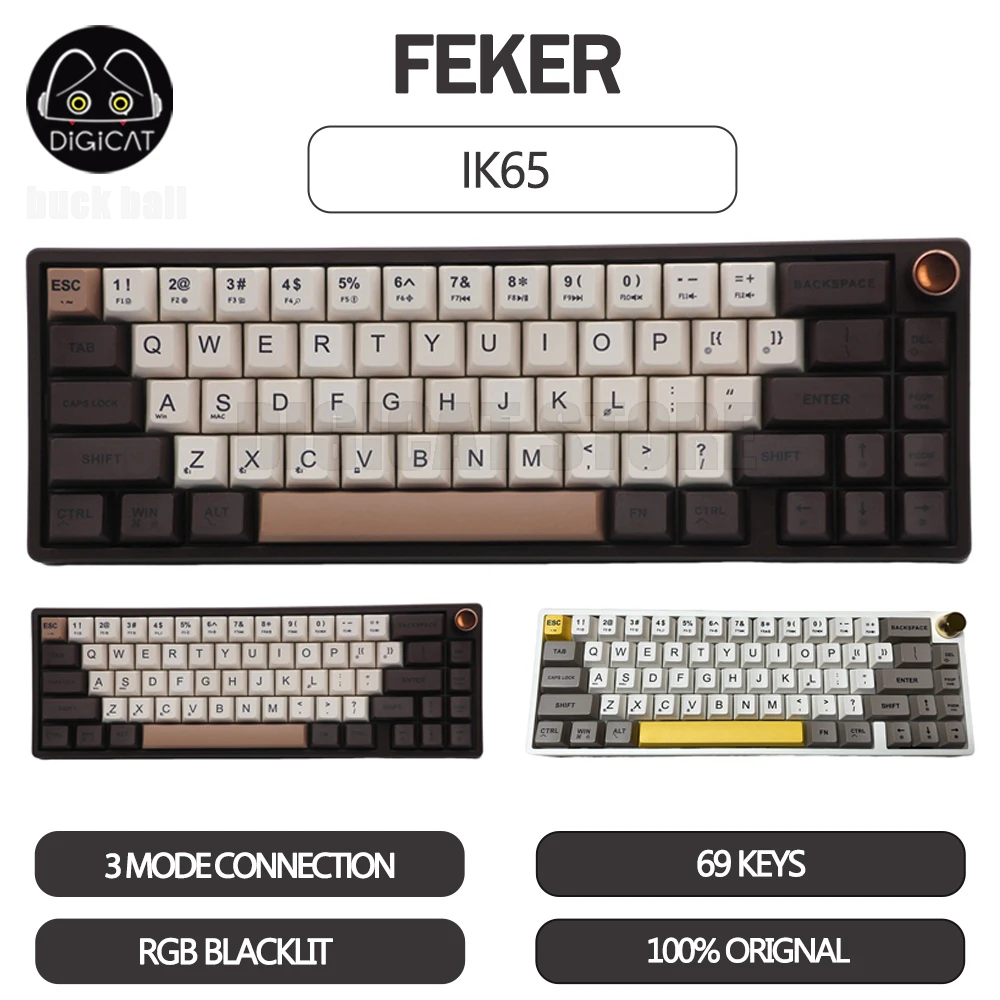 

FEKER IK65 Mechanical Keyboard 3Mode USB/2.4G/Bluetooth Wireless Keyboard 69 Keys RGB Backlit Structure Gaming Keyboards Gifts