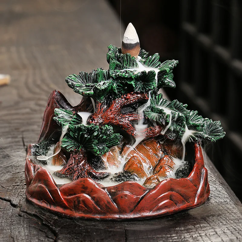 

Resin Mountain River Waterfall Incense Burner Mini Fragrance Fireplace Backflow Aroma Smoke Zen Censer Holder Desktop Decoration