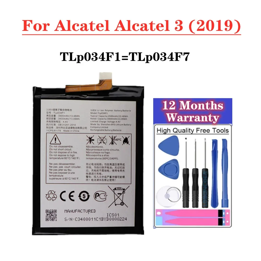 

High Quality 3500mAh TLP034F1 TLP034F7 Replacement Battery For Alcatel 3 3L (2019) 5053D 5053K 5053Y 5039D Phone Battery+ Tools