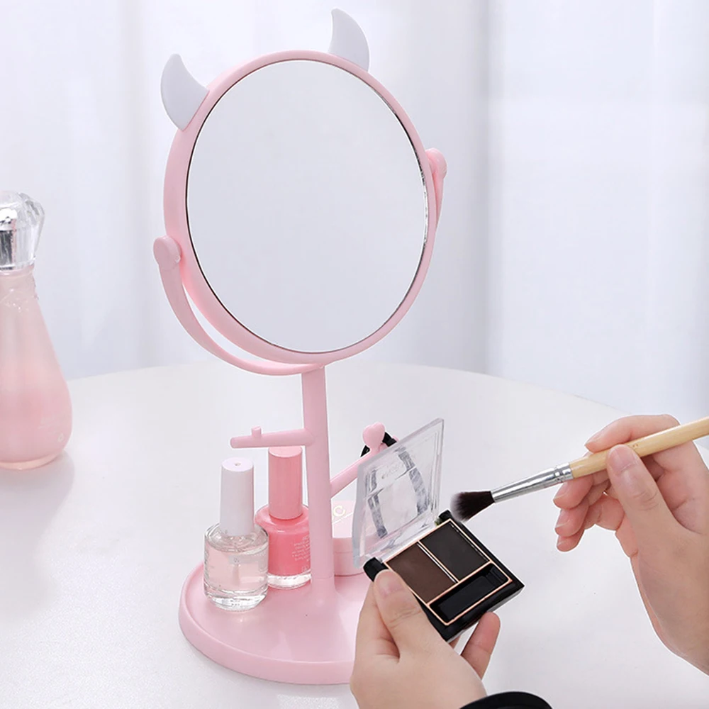 Generic Cat Ear Round Mirror HD Desktop Rotating Makeup Mirror Dressing