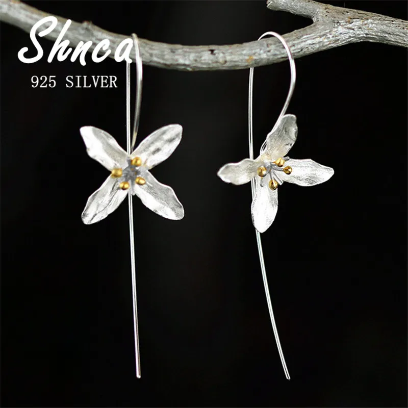 

Exaggerate New Fashion 925 Sterling Silver Bloom Flower Long Tassel Dangle Earrings For Women Girl Jewelry XE144