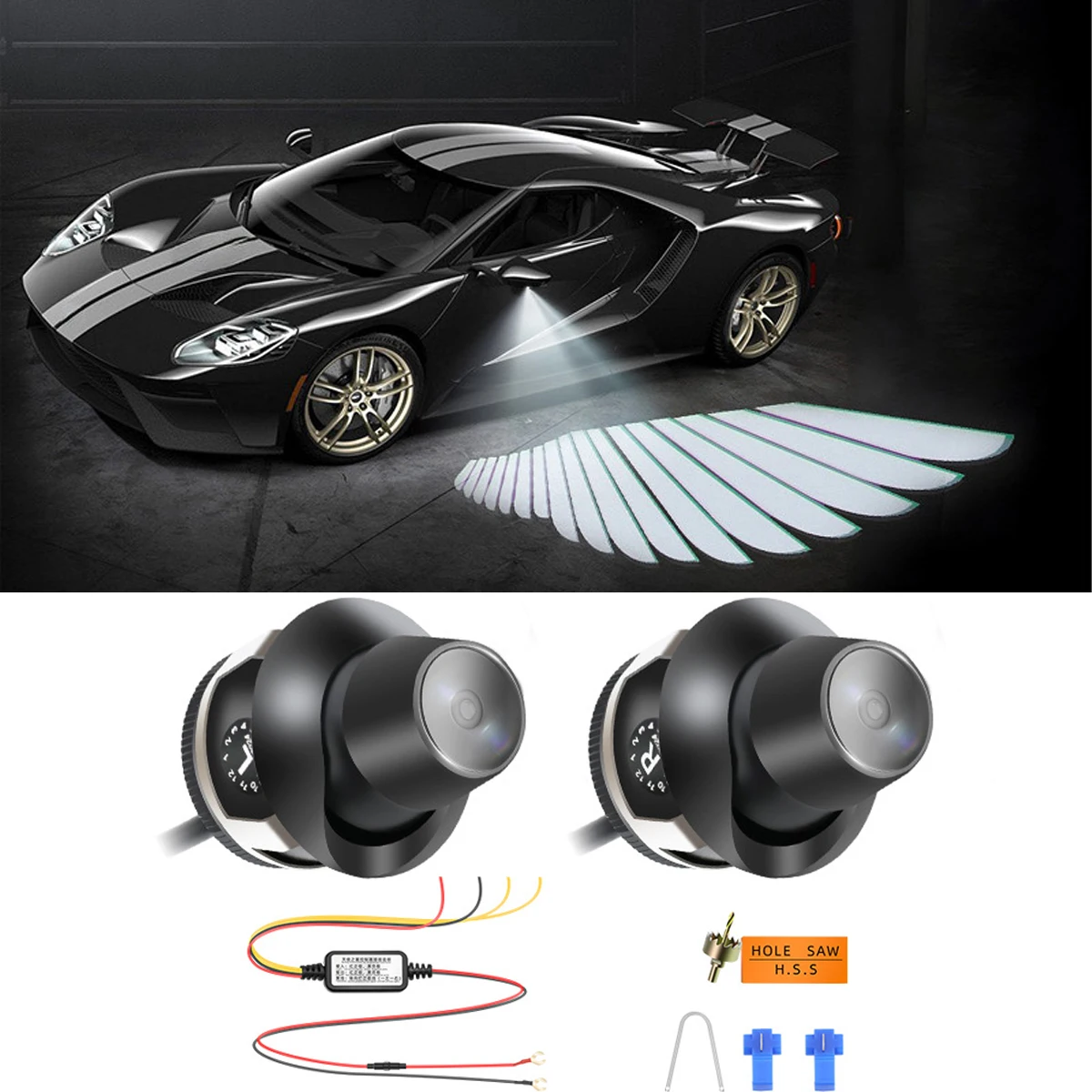 

2Pcs Car Angel Wings Wireless Car Door LED HD Welcome Courtesy Shadow Projector Lamp Carpet Projection For Benz Toyota 12v