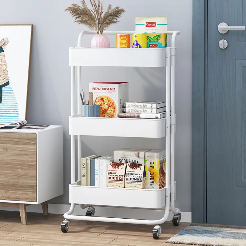 

3 Tier Rolling Utility Cart, Storage Trolley with Handle, Multifunctional Storage Shelves for Kitchen Living Room Office