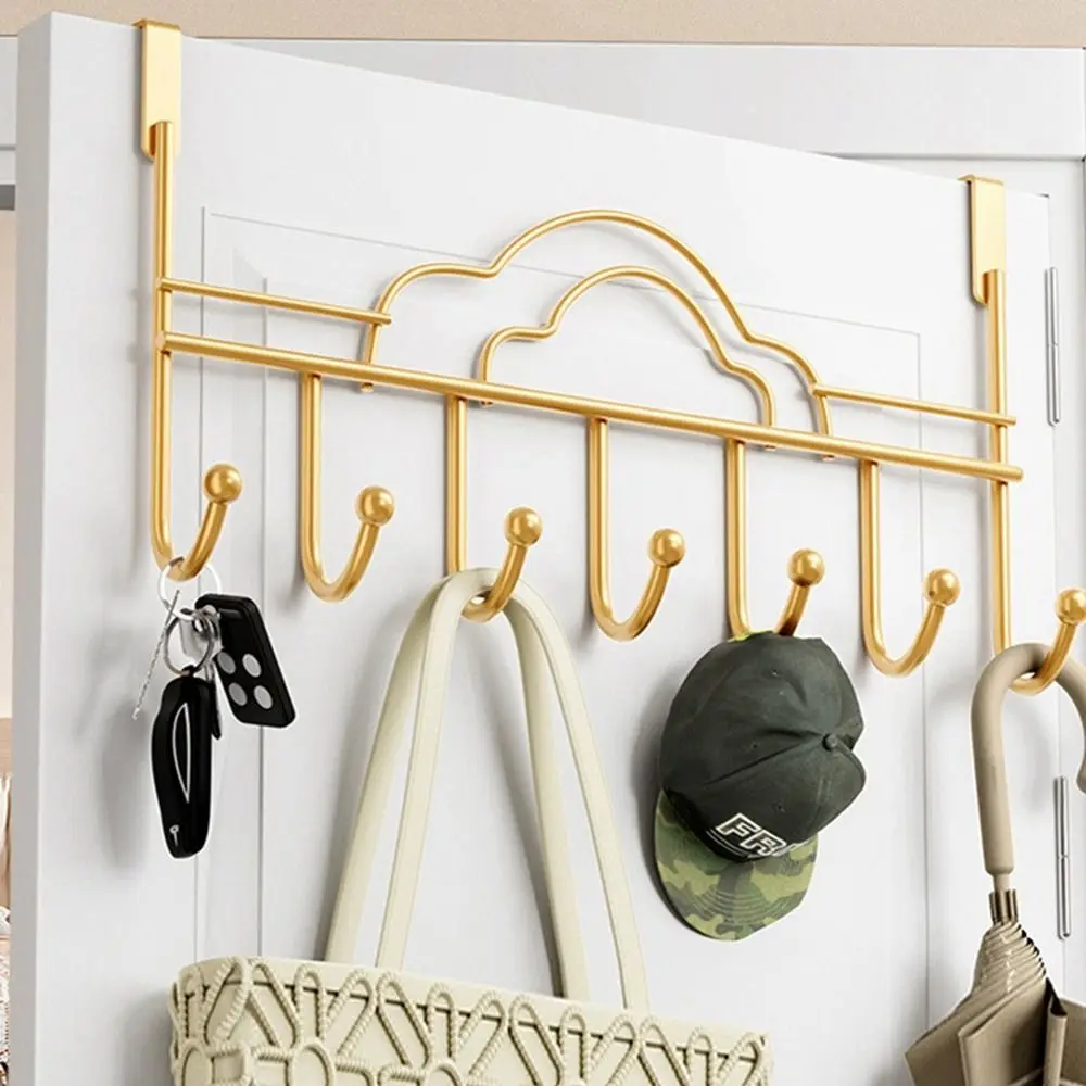 

Iron 7-Hook Over Door Hanger Convenient Nail-Free Gold Clothes Storage Rack Hanging Space-saving Hat Coat Hooks Kitchen