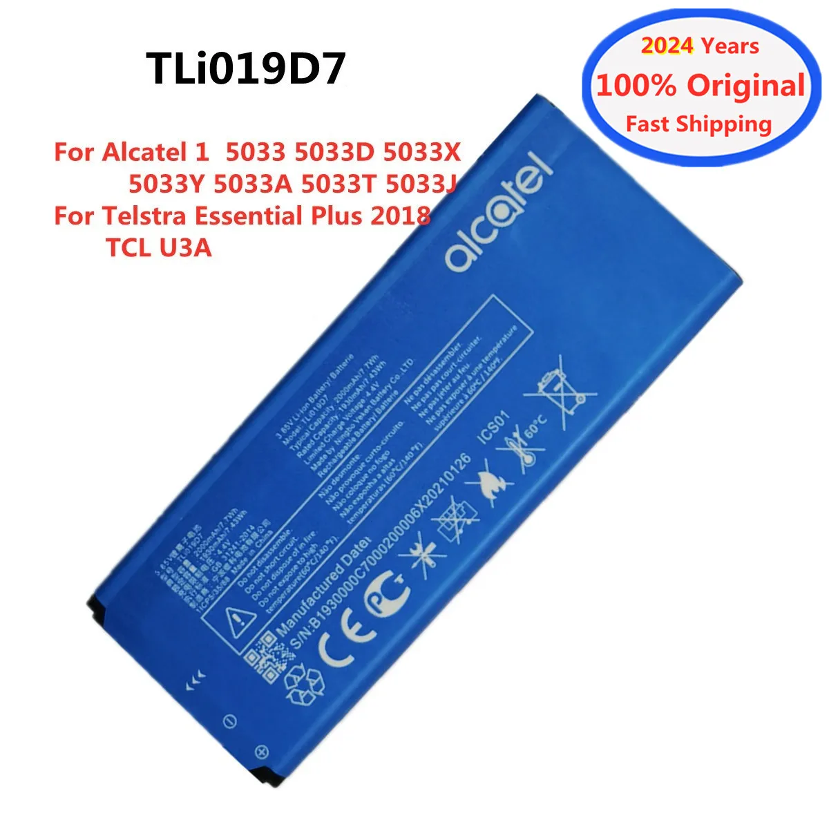 

2000mAh TLi019D7 Original Battery For Alcatel 1 5033 5033D 5033X 5033Y 5033A 5033T 5033J Telstra Essential Plus 2018 TCL U3A