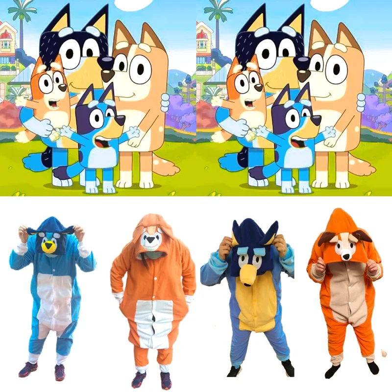 

Moose Bluey Adult And Children's Cartoon One-piece Pajamas Bingo Bluey Cosplay Costume Blue And Orange Multiple Sizes Available