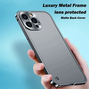 아이폰 14 플러스 11 12 13 프로 맥스용 재스터 금속 프레임 및 반투명 아크릴 뒷판 케이스, 렌즈 보호 상품 이미지