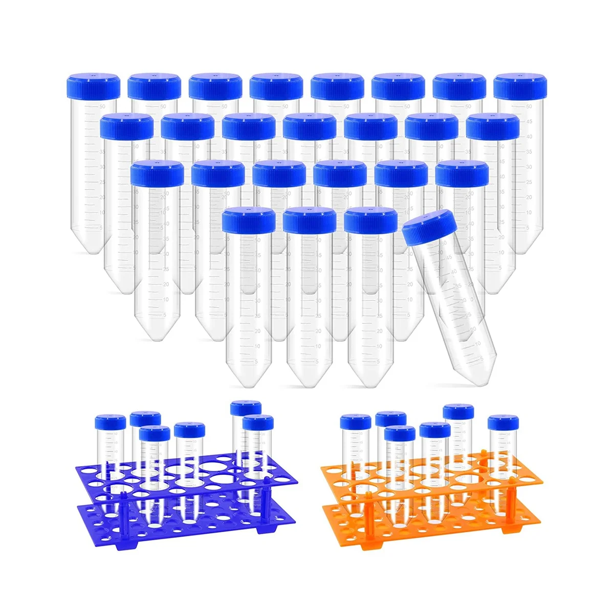 27Pcs 50Ml Plastic Test Tubes with Test Tube Rack, Including 25Pcs Plastic Centrifuge Tubes and 2Pcs Blue Orange B
27Pcs 50Ml Plastic Test Tubes with Test Tube Rack, Including 25Pcs Plastic Centrifuge Tubes and 2Pcs Blue Orange B