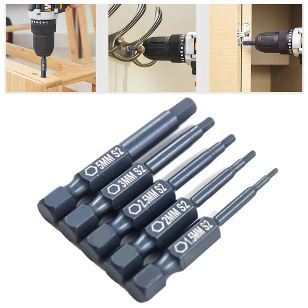 5pcs Hex Screwdriver Bits H1.5-H5 Magnetic Head 50mm For Electric Drill Power Driver Screws Nuts Remover Power Tool Accessories
5pcs Hex Screwdriver Bits H1.5-H5 Magnetic Head 50mm For Electric Drill Power Driver Screws Nuts Remover Power Tool Accessories
