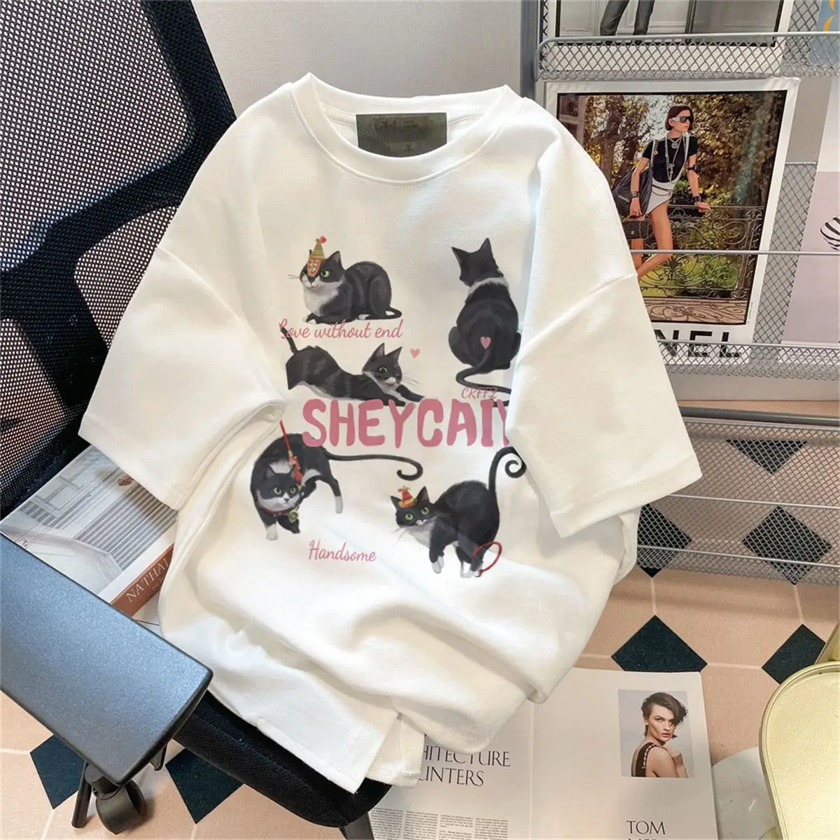 American fun cat letter printed short-sleeved T-shirt for women in summer popular loose Korean style niche fashion couple top
American fun cat letter printed short-sleeved T-shirt for women in summer popular loose Korean style niche fashion couple top