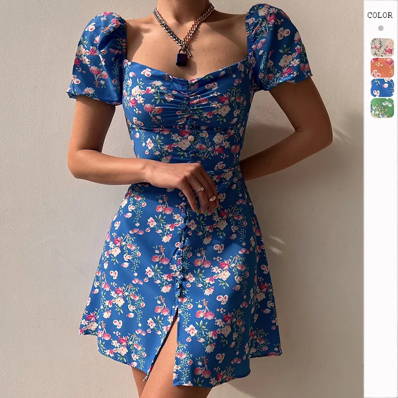 2023 New Women's Summer Fashion Puff Sleeve Floral V-neck Front Decorative Buttons Short Skirt Women's Dress Summer
2023 New Women's Summer Fashion Puff Sleeve Floral V-neck Front Decorative Buttons Short Skirt Women's Dress Summer