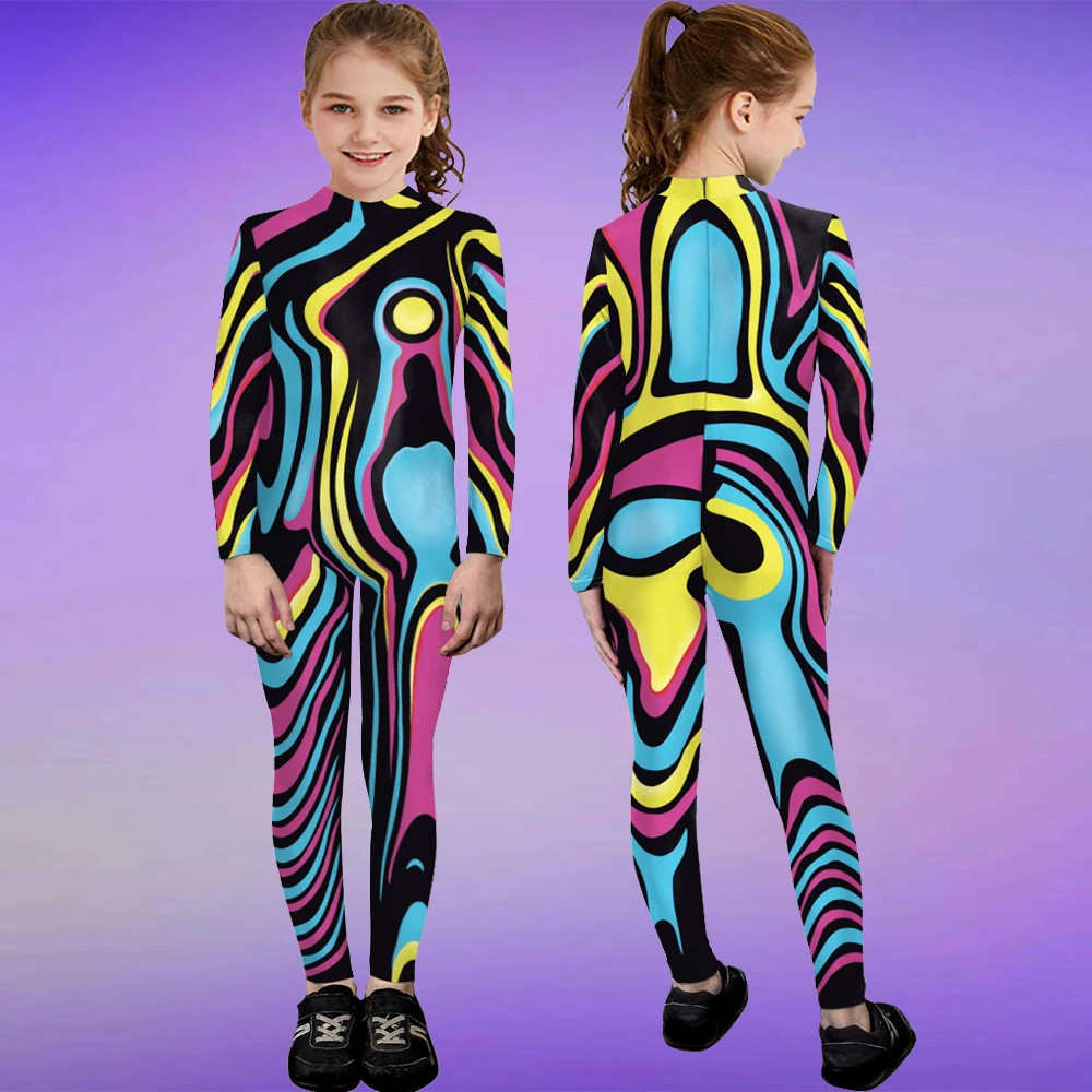 

Children Cosplay Costume Multicolour Texture 3D Printed Jumpsuit Boys Girls Zentai Suit Purim Halloween Party Kids Clothes Gifts