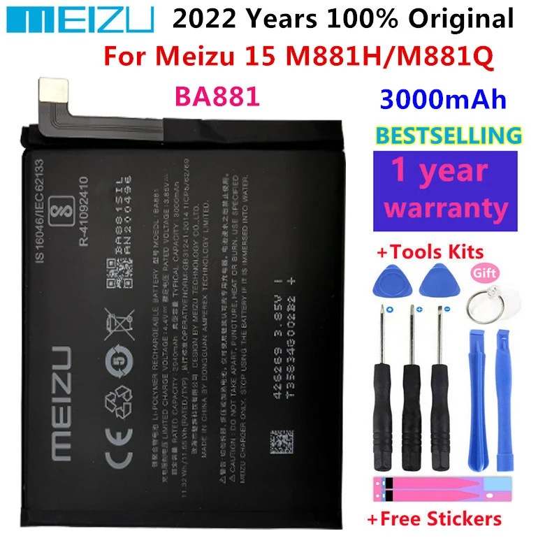 Meizu 100% Original BA881 3000mAh New Battery For Meizu 15 M881H/M881Q Phone High Quality Battery Batteries Bateria+ Gift Tools
Meizu 100% Original BA881 3000mAh New Battery For Meizu 15 M881H/M881Q Phone High Quality Battery Batteries Bateria+ Gift Tools