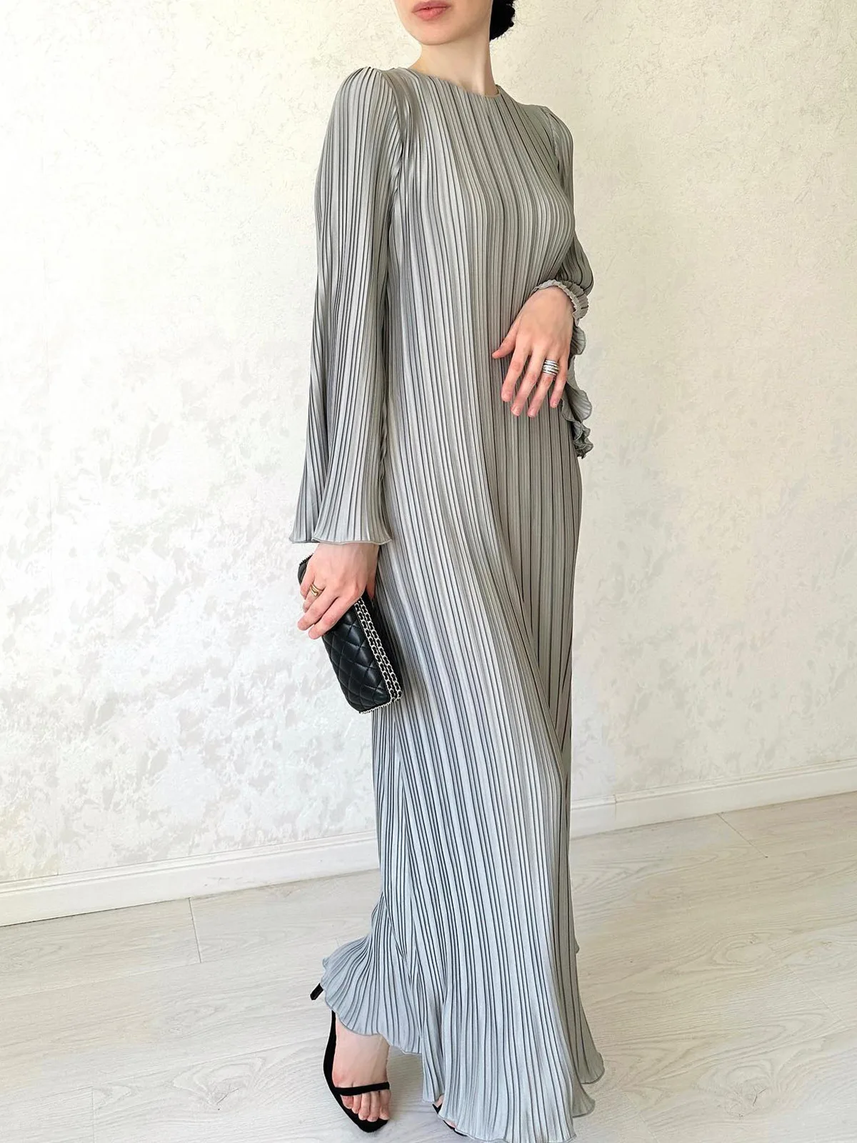 

Eid Flare Sleeve Muslim Pleated Dress for Women Abaya Morocco Ramadan Lace-up Abayas Kaftan Islam Dubai Arab Modest Long Robe