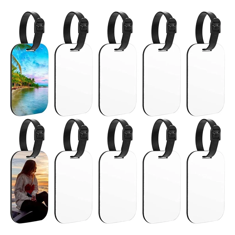 

10PCS DIY Sublimation Blank Luggage Tags Blank Travel Bag Baggage Tags Suitcase Label Tag With Strap Double Sided MDF