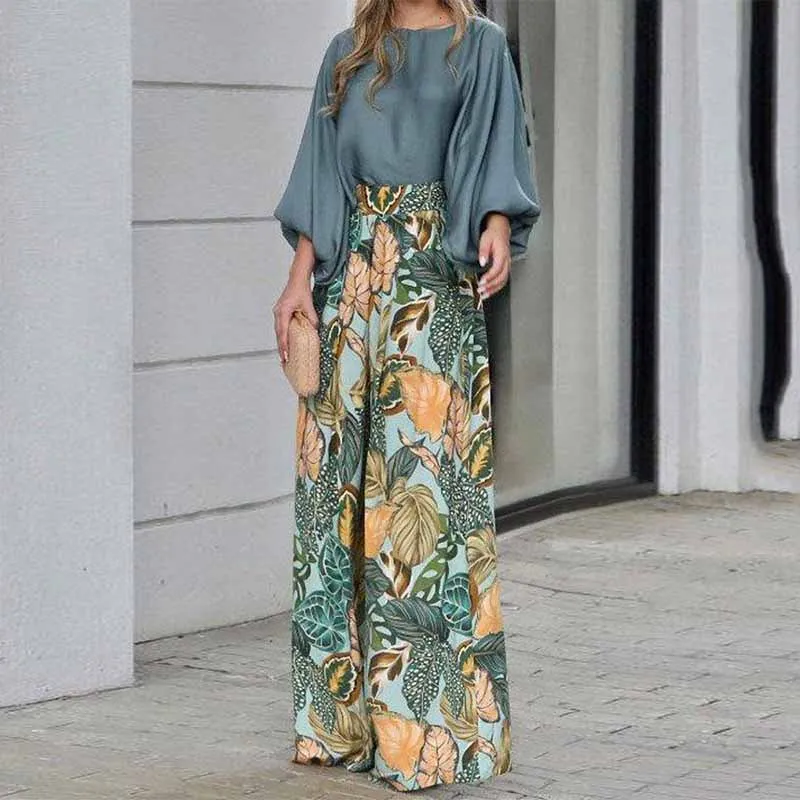 Women Elegant Round Neck Lantern Sleeve Pullover Top High Waist Wide Leg Pants Trousers Suit 2023 Autumn New Loose Printing Suit
Women Elegant Round Neck Lantern Sleeve Pullover Top High Waist Wide Leg Pants Trousers Suit 2023 Autumn New Loose Printing Suit
