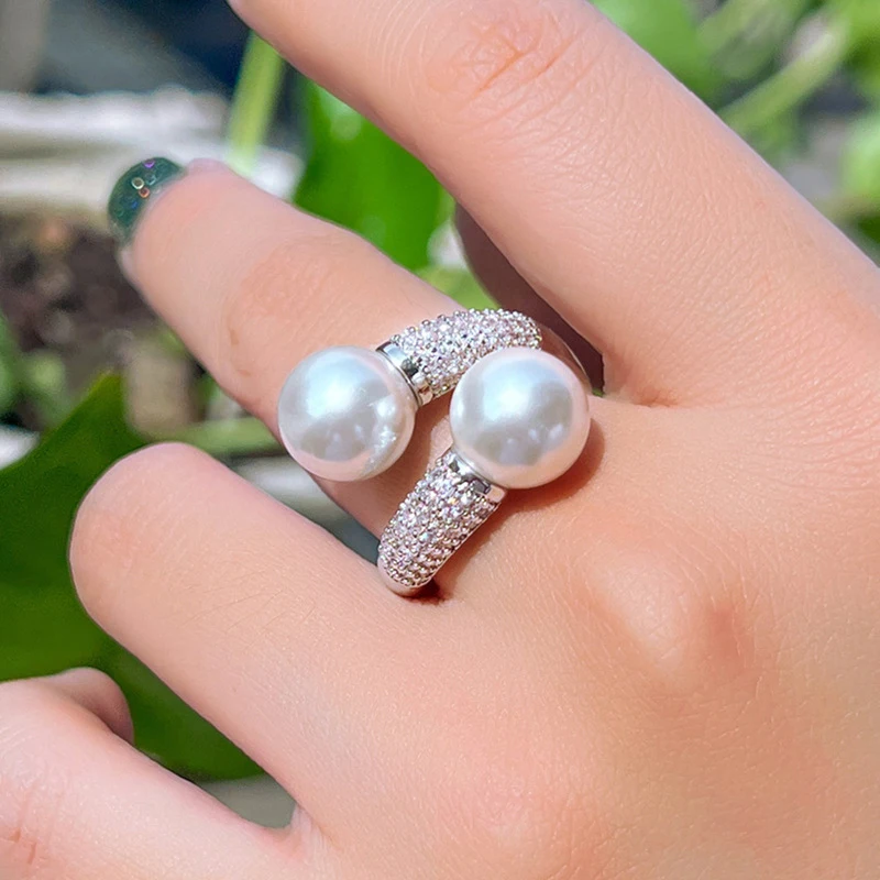 SENYU Fashion Double Bead Pearl Open Rings Personality Design Luxury Bride Anniversary High Quality CZ Jewelry for Wedding
SENYU Fashion Double Bead Pearl Open Rings Personality Design Luxury Bride Anniversary High Quality CZ Jewelry for Wedding