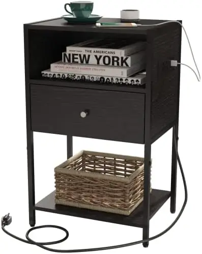 Nightstand with Charging Station, Modern End Table with Drawer, Bedside Table with Open Storage for Bedroom, Grey Mini bedside t
Nightstand with Charging Station, Modern End Table with Drawer, Bedside Table with Open Storage for Bedroom, Grey Mini bedside t