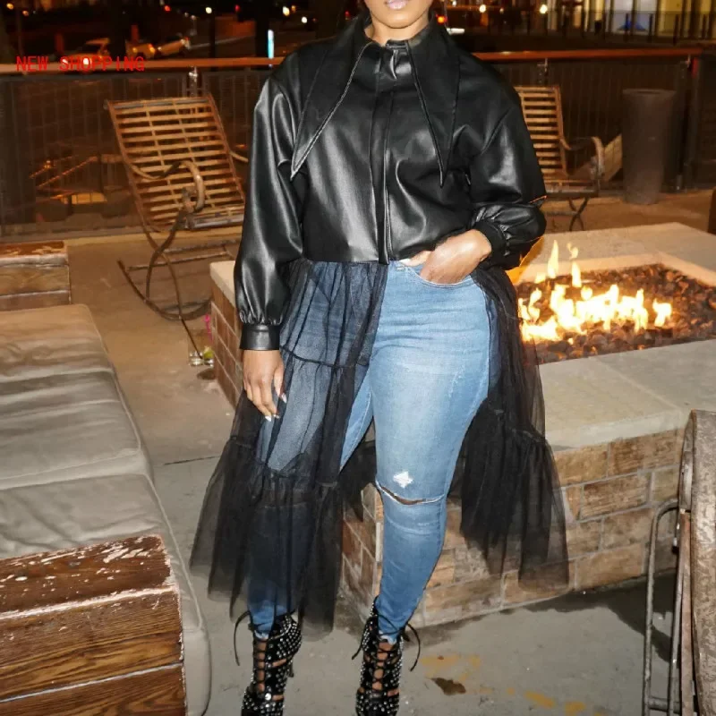 Sexy PU Faux Leather Jacket Long Sleeve Autumn Winter Women Fahsion Clothes Mesh Sheer Turn Down Collar Night Club Jackets NEW
Sexy PU Faux Leather Jacket Long Sleeve Autumn Winter Women Fahsion Clothes Mesh Sheer Turn Down Collar Night Club Jackets NEW