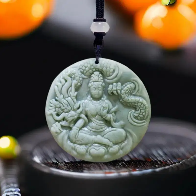 

Green Real Jade Guanyin Pendant Necklace Carved Jewelry Gift Gifts for Women Men Designer Talismans Natural Stone Fashion