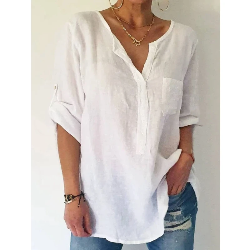 Summer Shirt Tops Women's Fashion Loose Pockets Splicing Pullover Shirt Tops Women's Casual Long Sleeve V-neck Solid Shirt
Summer Shirt Tops Women's Fashion Loose Pockets Splicing Pullover Shirt Tops Women's Casual Long Sleeve V-neck Solid Shirt