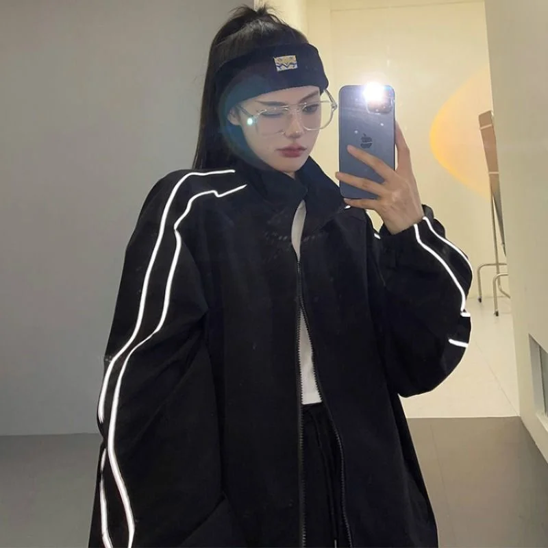 Deeptown Oversized Bomber Jacket Women Reflective Streetwear Gothic Windbreak Harajuku Fashion Track Jackets Gorpcore Outdoor 
Deeptown Oversized Bomber Jacket Women Reflective Streetwear Gothic Windbreak Harajuku Fashion Track Jackets Gorpcore Outdoor