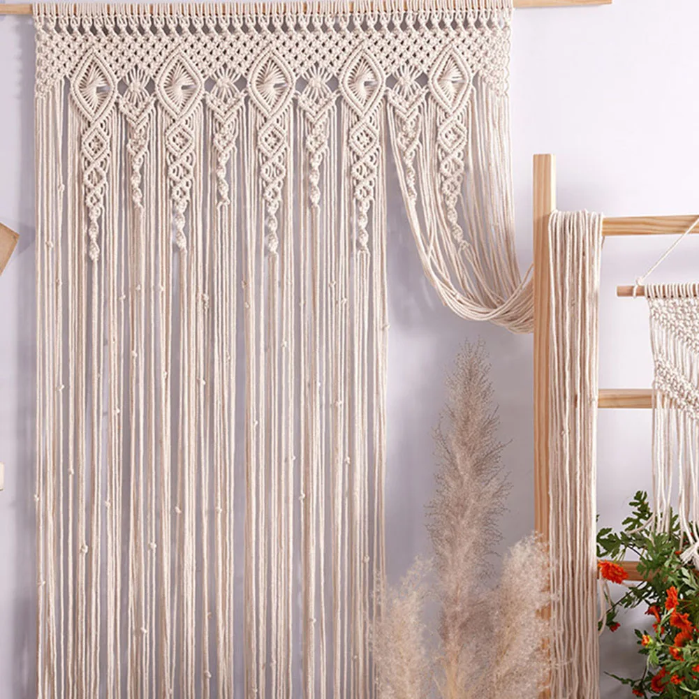 Hand Woven Cotton Door Curtain - Beige Wedding Tapestry 12 S7cdaa100cb0b439f8166b2b9c1ae123au