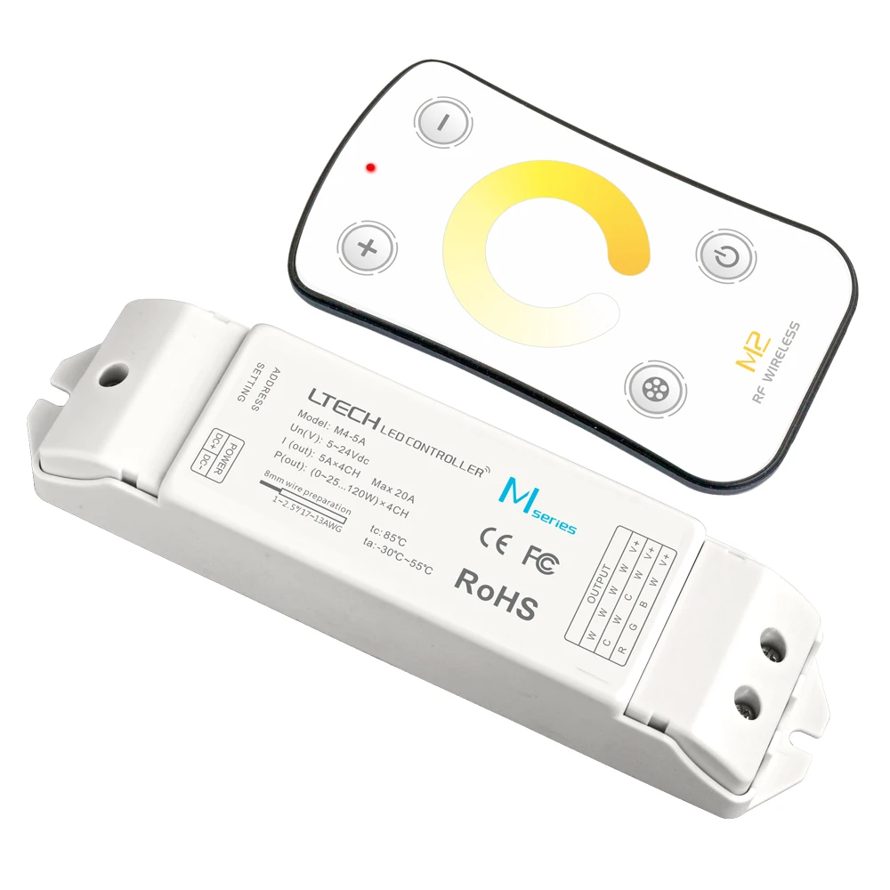 

M2+M3-3A Touch Panel Led CT Strip RF Dimmer 2.4G Wireless LTECH 12-24V Input 3A/CH 5A/CH 20A 4 Channel Dim CCT Controller