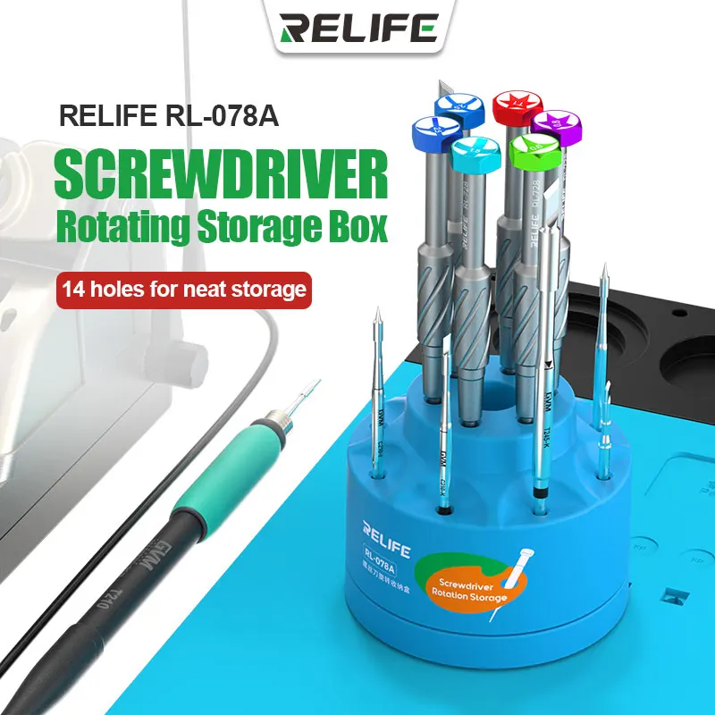 

RELIFE RL-078A 360° Rotating Screwdriver Holder 14 Holes Plastic Storage Box for Mobile Phone Tablet PC Repair Tools